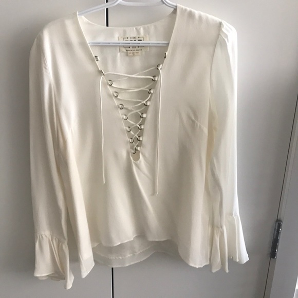 Stone Cold Fox Lace Up Blouse in White Silk - Picture 2 of 9
